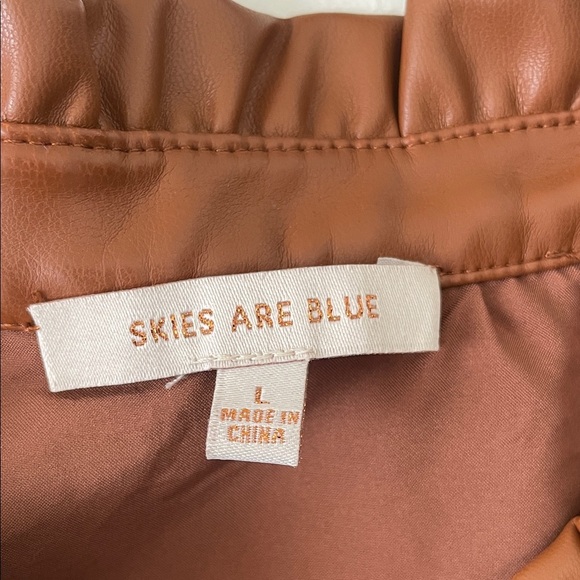 Camel Brown Vegan Leather Ruffle Sleeve Dress-Large - Picture 4 of 11